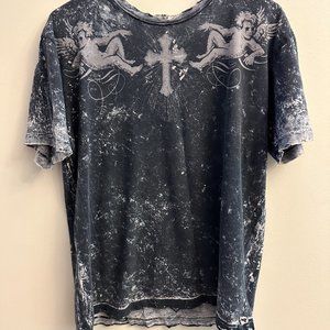 AFFLICTION Vintage Men's T-shirt Size M Short Sleeve Distressed Gray Reversible